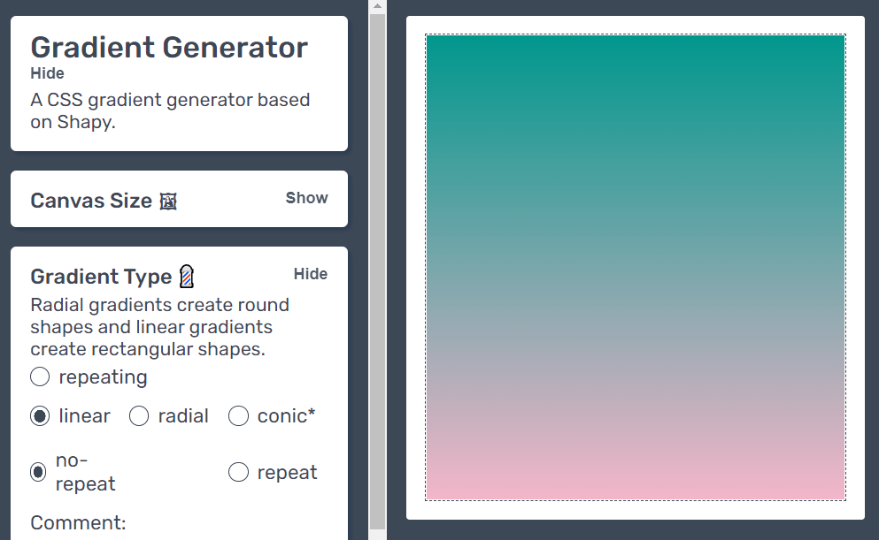 An online CSS gradient generator based on Shapy.